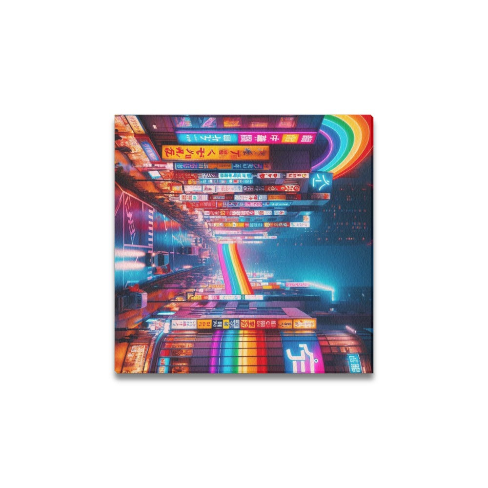 Neon Rainbow Downtown Tokyo Canvas Print 12"x12"