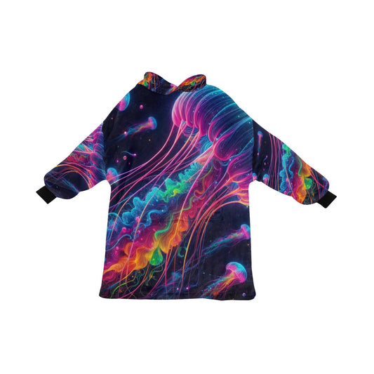 Neon Rainbow Jellyfish Blanket Hoodie for Men