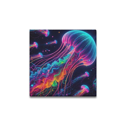 Neon Rainbow Jellyfish Framed Canvas Print 12"x12"