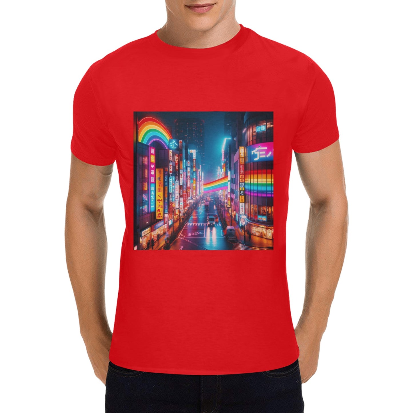 Neon Rainbow Downtown Tokyo Japan Men's T-Shirt