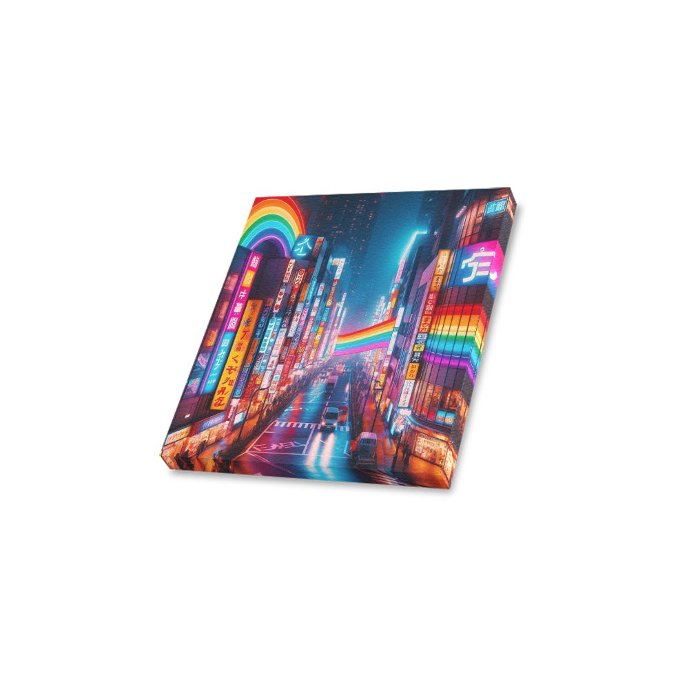 Neon Rainbow Downtown Tokyo Canvas Print 12"x12"