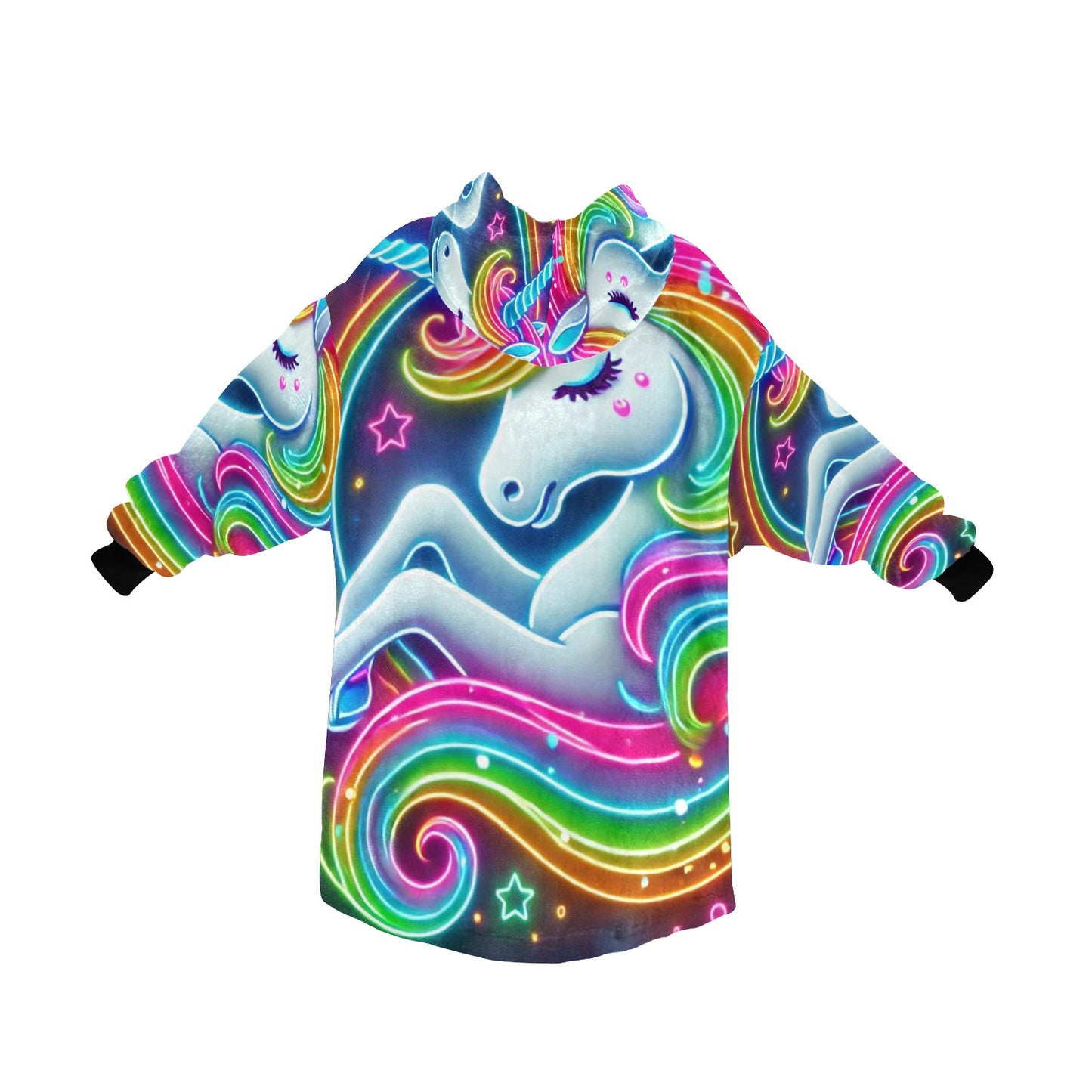 Neon Rainbow Unicorn Blanket Hoodie for Men