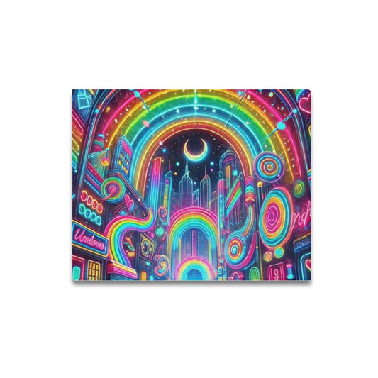 Neon Rainbow Cityscape Framed Canvas Print 20x16