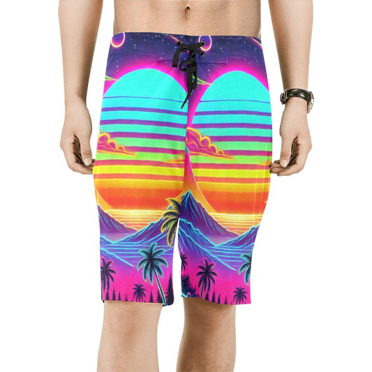 Neon Rainbow Sunset Men's Relaxed-Fit All Over Print Shorts