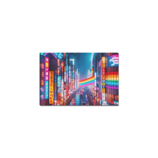 Neon Rainbow Tokyo Framed Canvas Print 12" x 8"