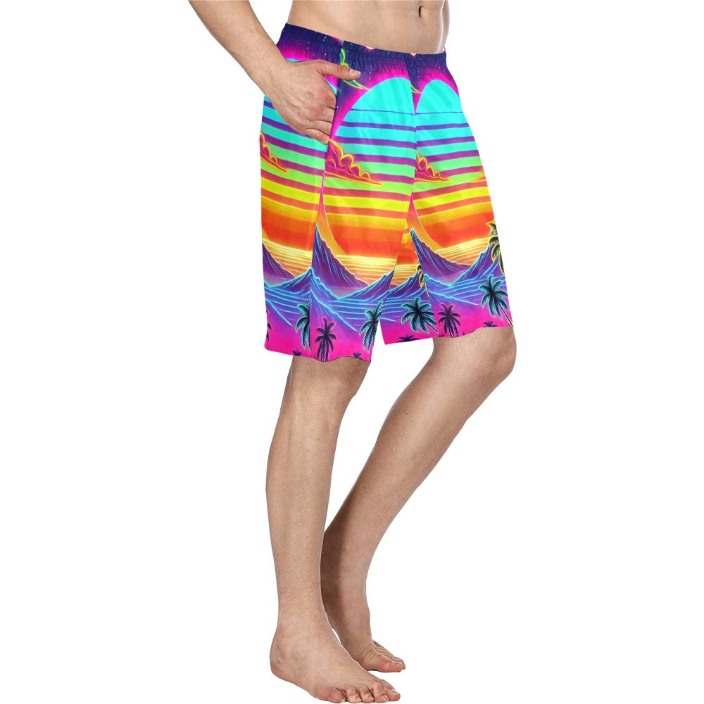 Neon Rainbow Sunset Men's Swim Trunk