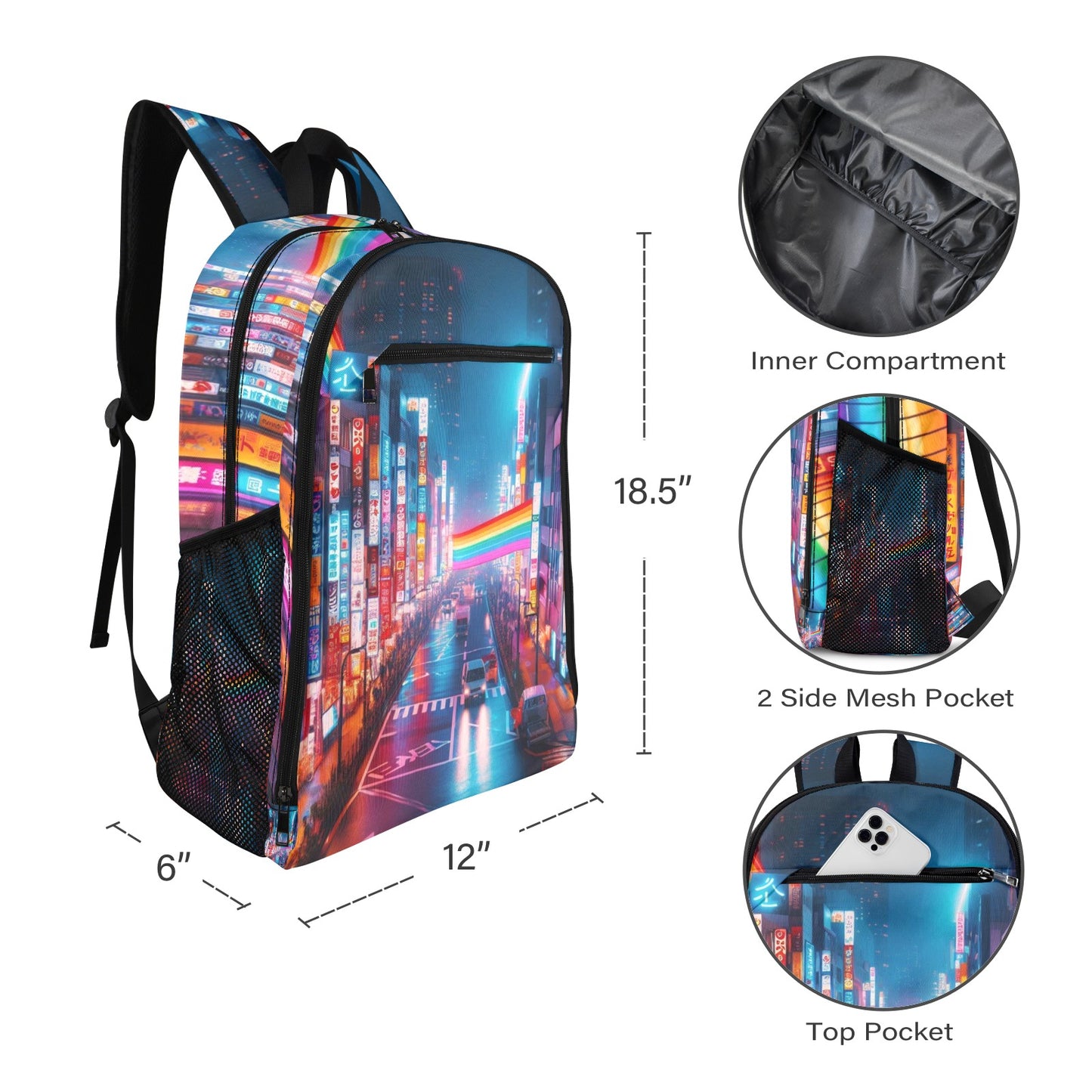 Neon Rainbow Downtown Tokyo All Over Print Sports Backpack