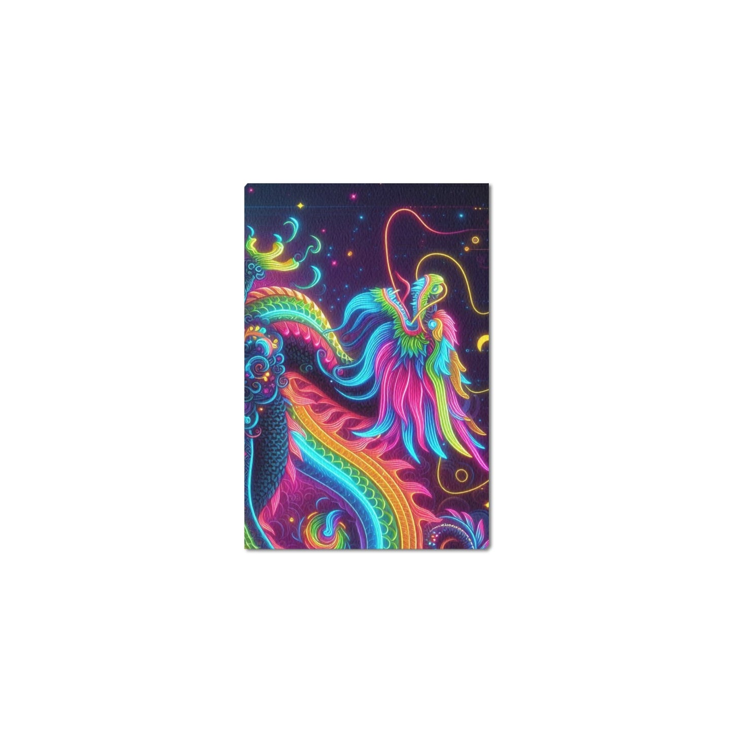 Neon Rainbow Dragon Framed Canvas Print 12" x 8"