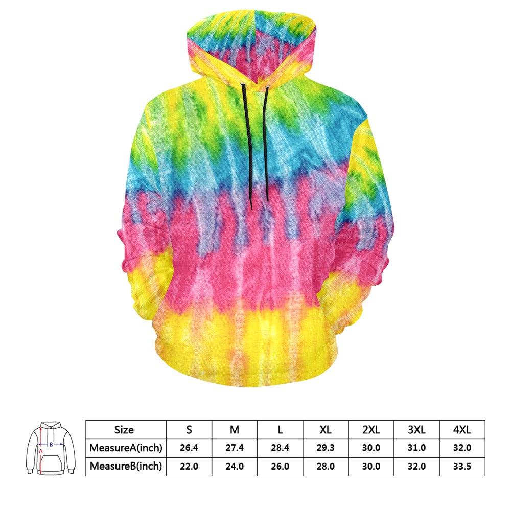 Neon Rainbow Tie-Dye Men's All Over Print Hoodie