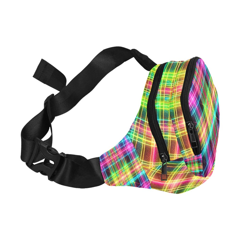 Neon Rainbow Plaid Unisex Waist Bag