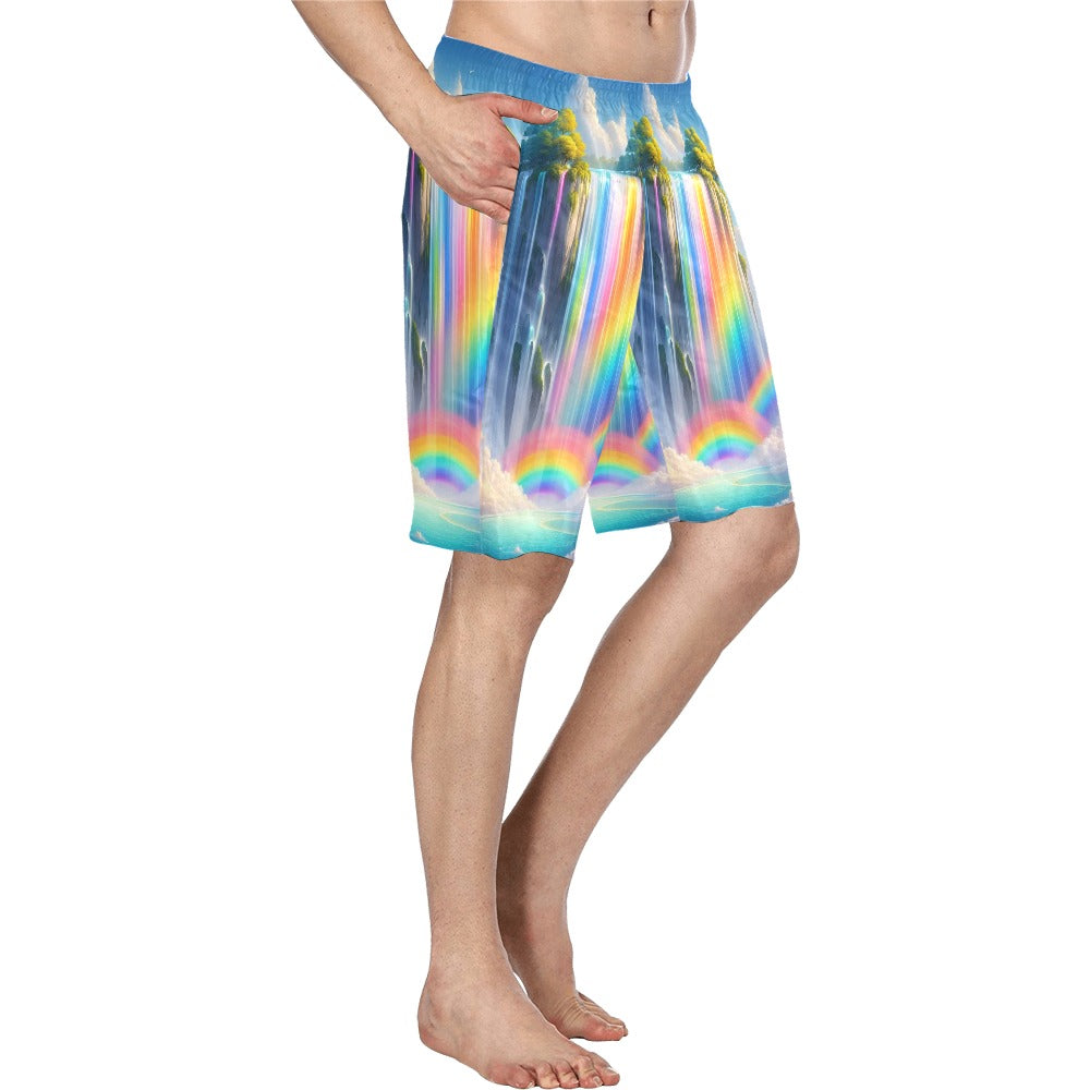 Neon Rainbow Waterfall Men's Swim Trunk