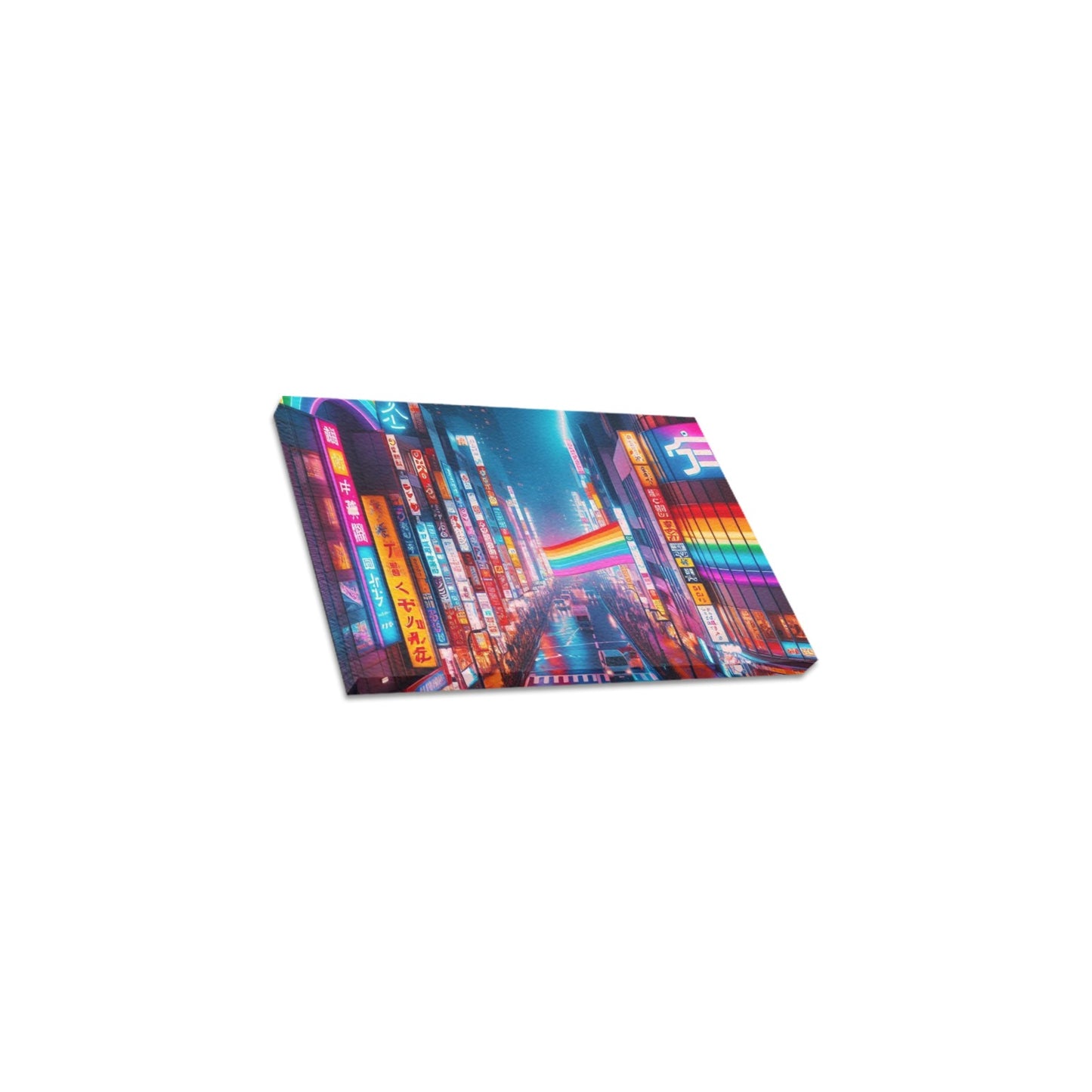 Neon Rainbow Tokyo Framed Canvas Print 12" x 8"