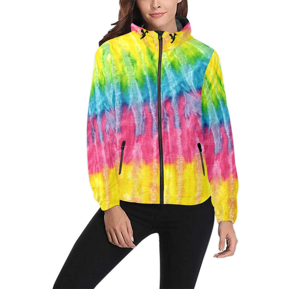 Neon Rainbow Tie-Dye Unisex Hooded Windbreaker