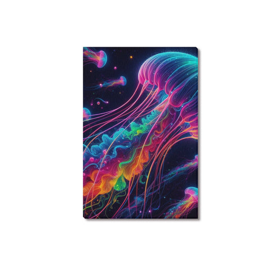 Neon Rainbow Jellyfish Framed Canvas Print 12x18