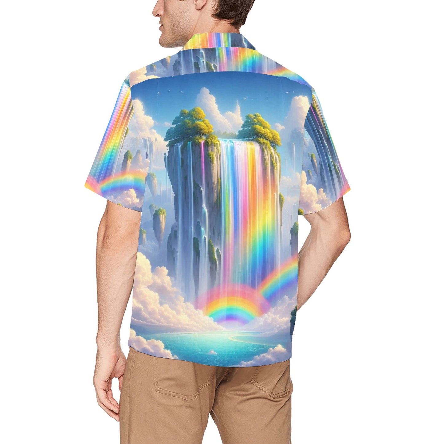 Neon Rainbow Waterfall Hawaiian Shirt with Pocket