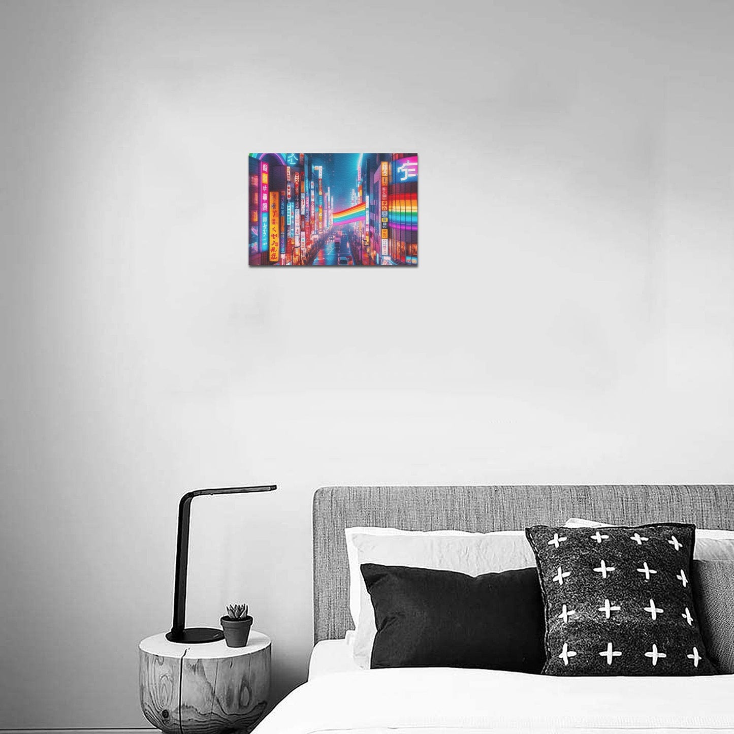 Neon Rainbow Tokyo Framed Canvas Print 12" x 8"