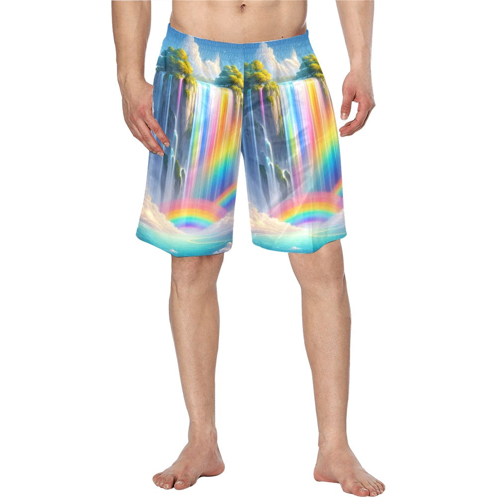 Neon Rainbow Waterfall Men's Swim Trunk