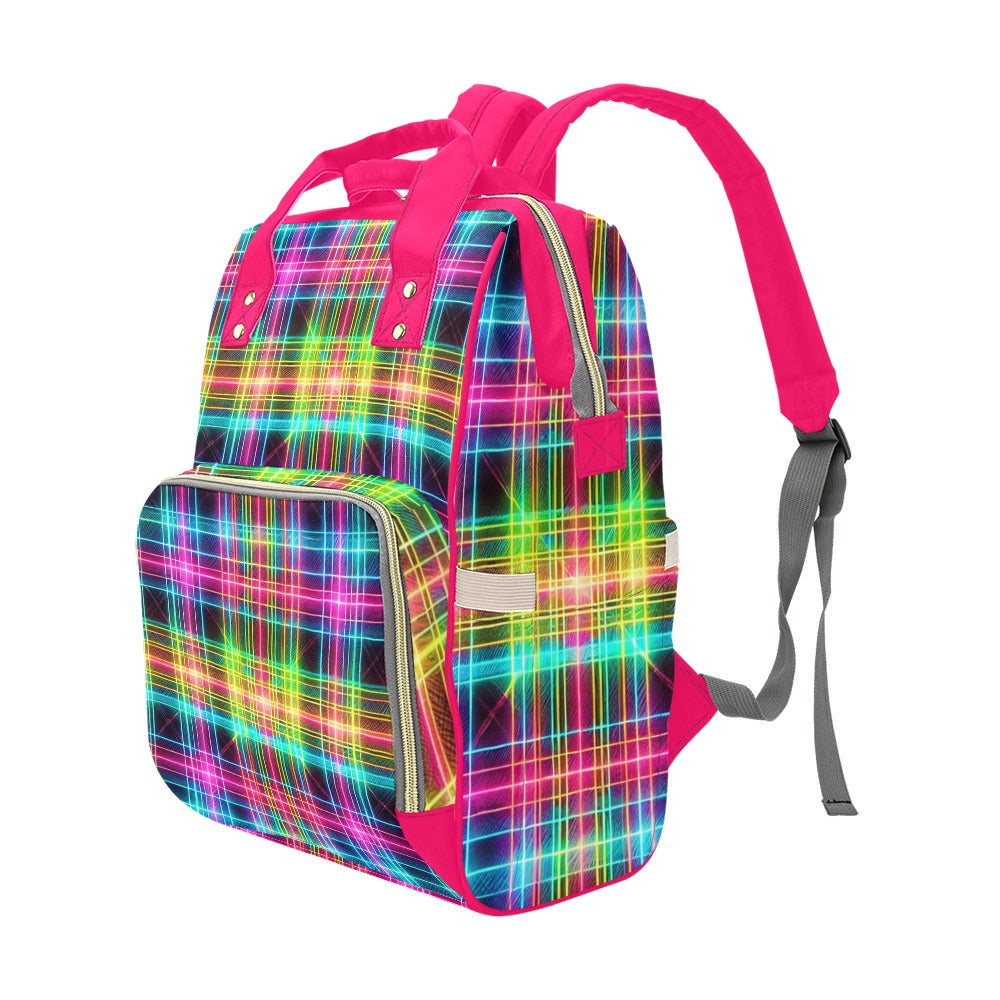 Neon Rainbow Plaid Multi-Function Backpack