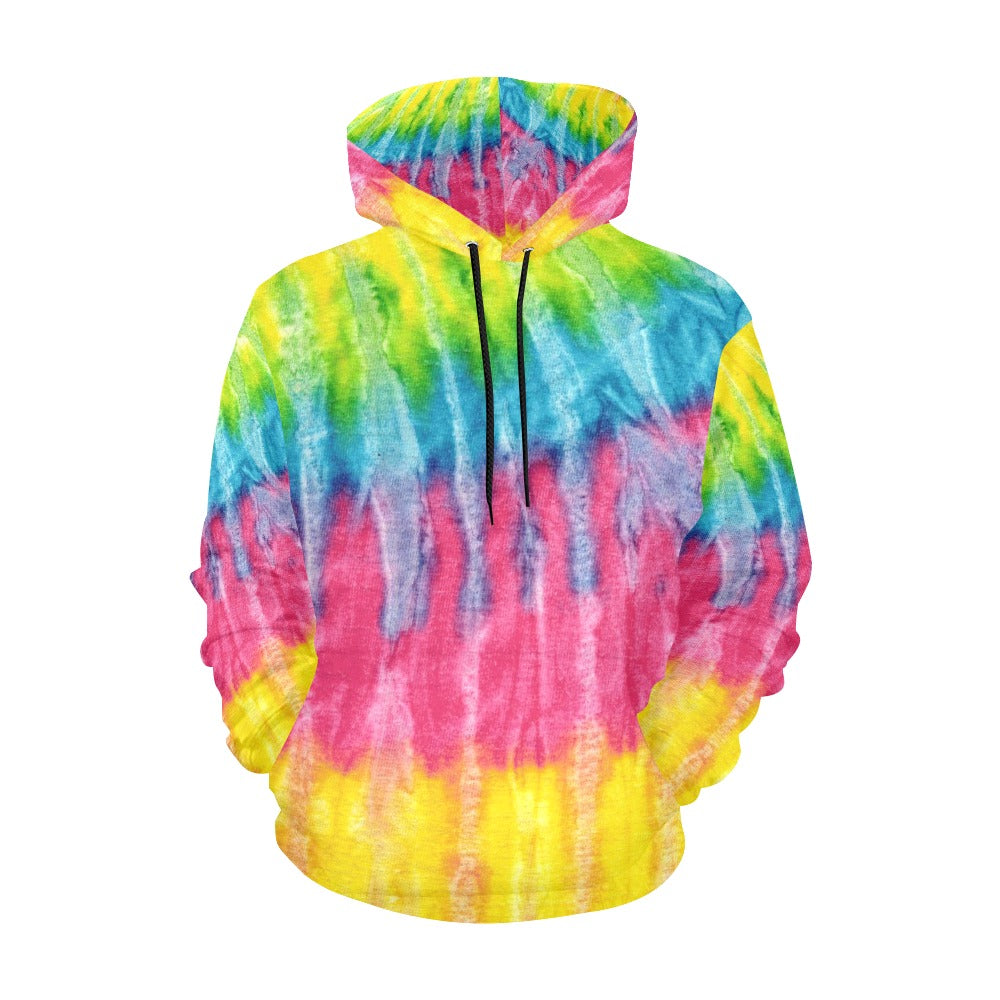 Neon Rainbow Tie-Dye Men's All Over Print Hoodie