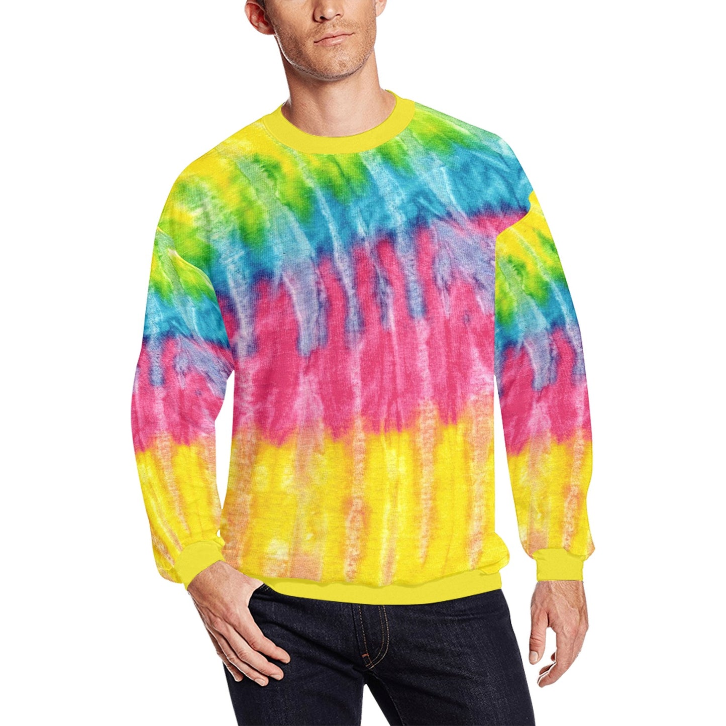 Neon Rainbow Tie-Dye Men's Fuzzy Sweatshirt