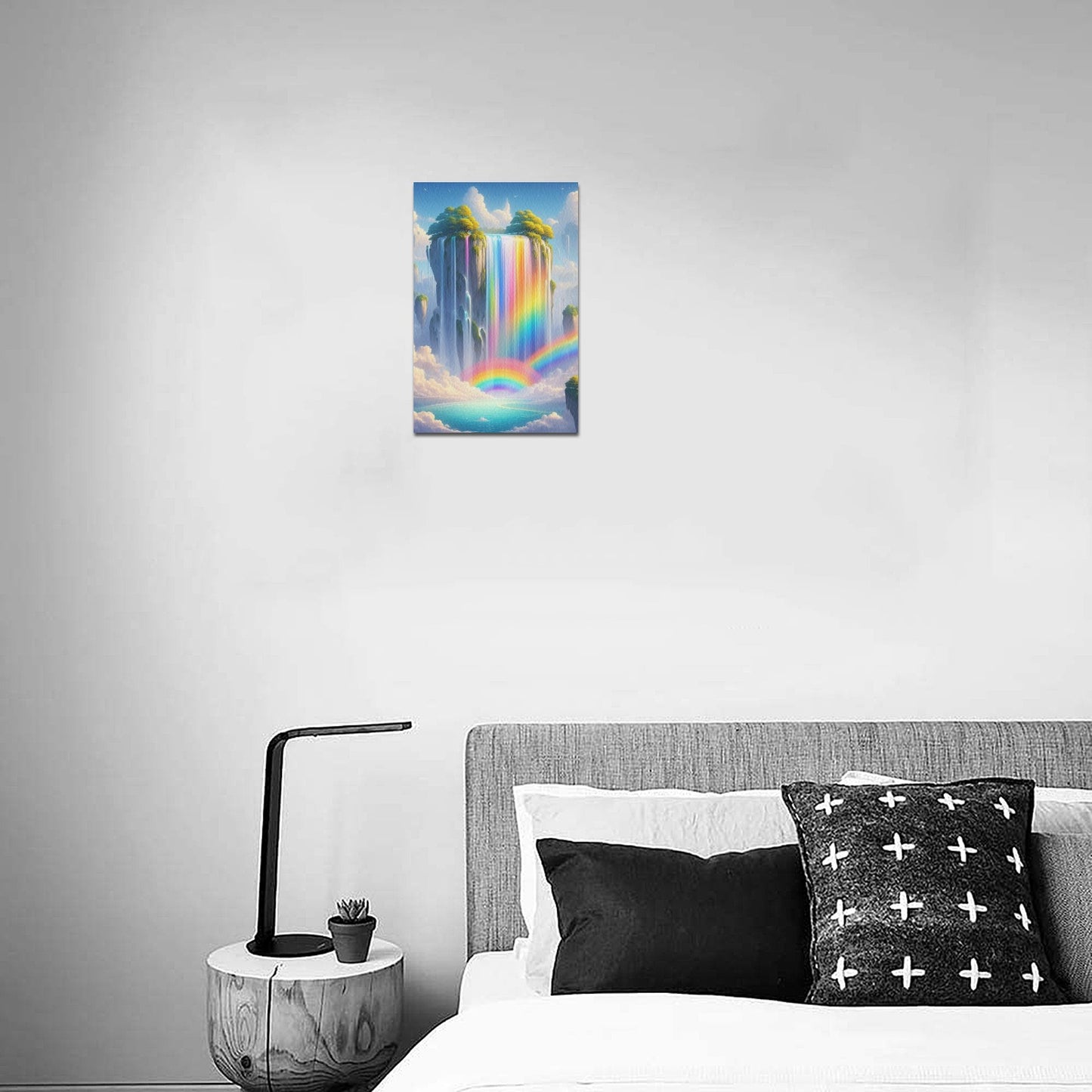 Neon Rainbow Waterfall Framed Canvas Print 8"x12"