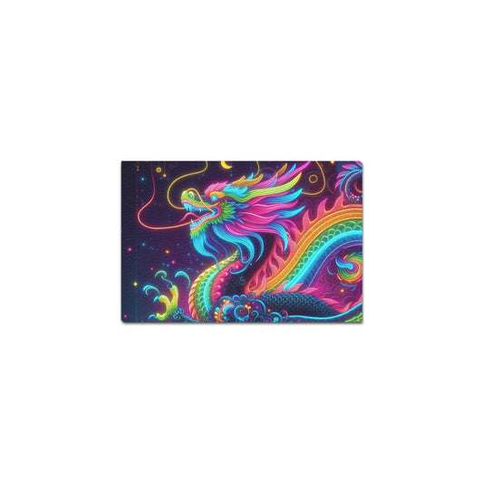 Neon Rainbow Dragon Framed Canvas Print 12" x 8"