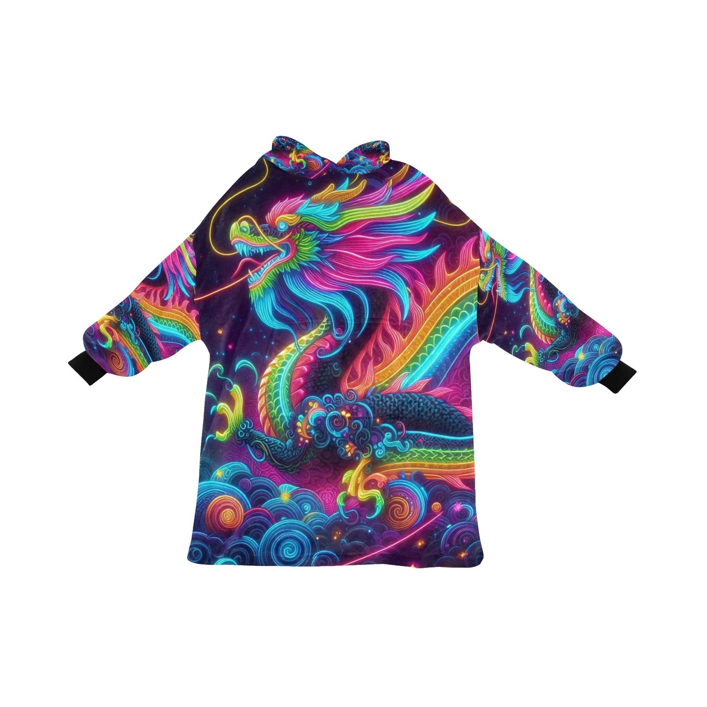 Neon Rainbow Dragon Blanket Hoodie for Men