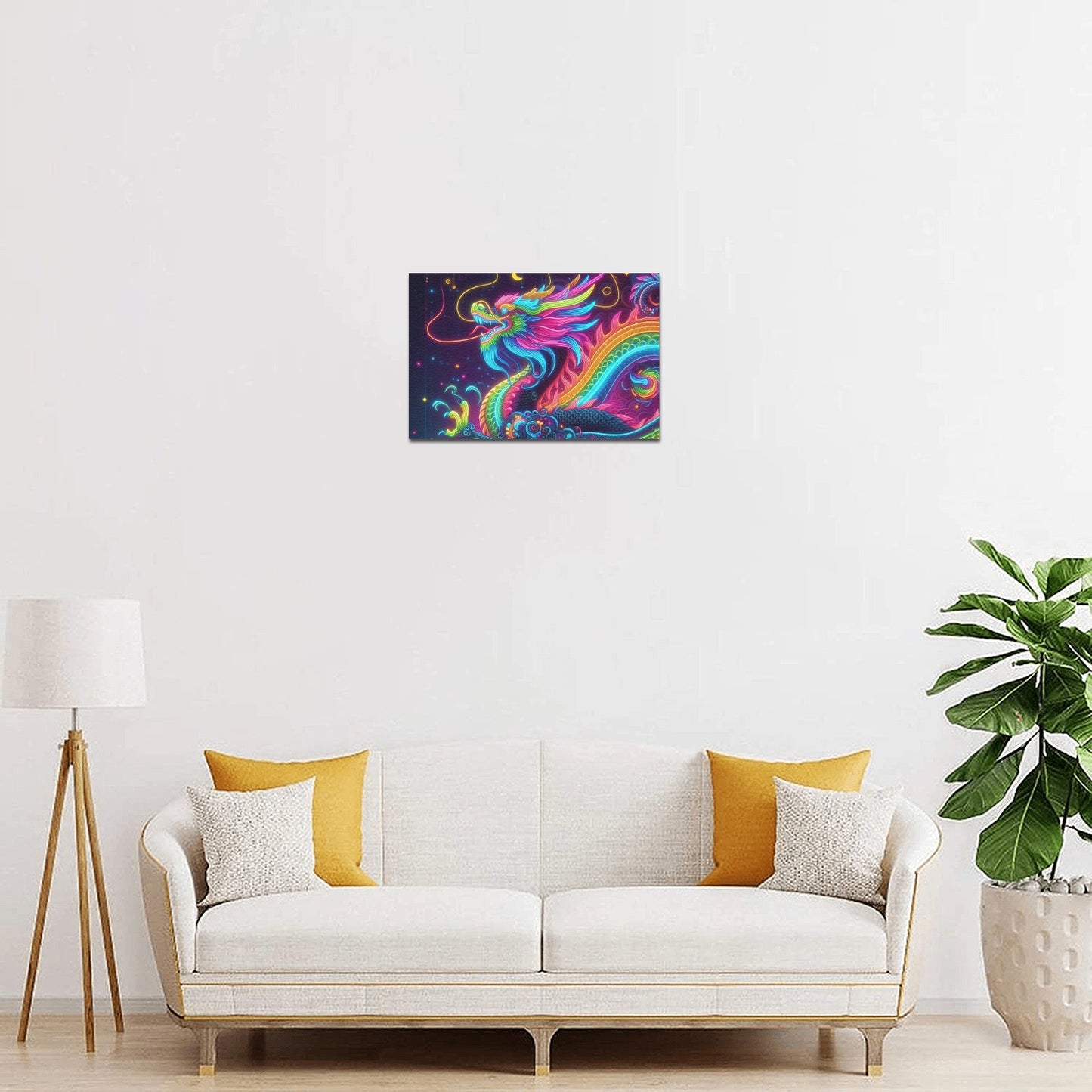 Neon Rainbow Dragon Framed Canvas Print 12" x 8"