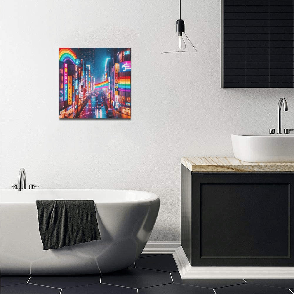 Neon Rainbow Downtown Tokyo Canvas Print 12"x12"