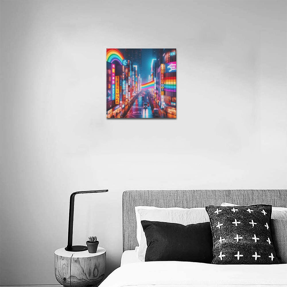 Neon Rainbow Downtown Tokyo Canvas Print 12"x12"