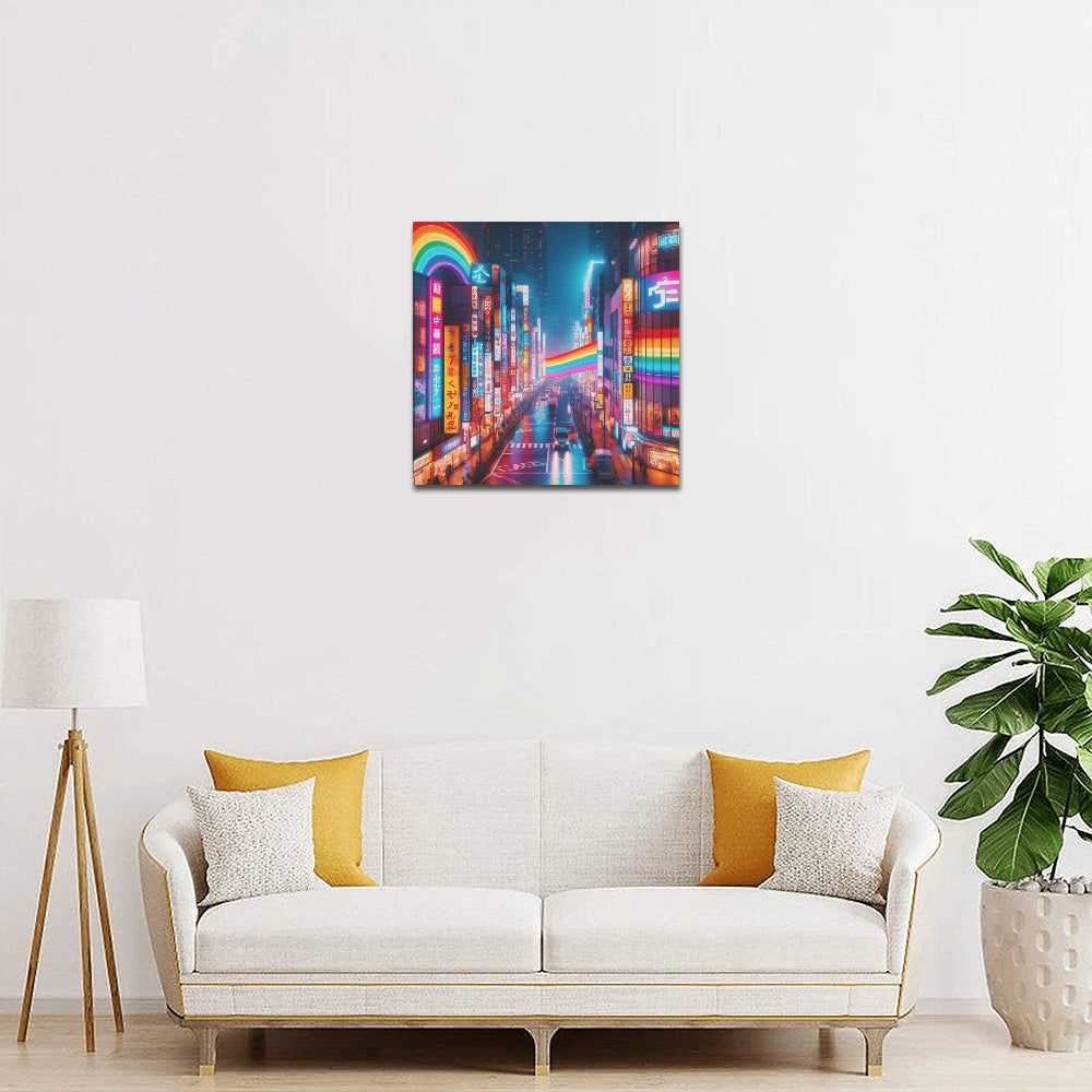 Neon Rainbow Downtown Tokyo Canvas Print 12"x12"