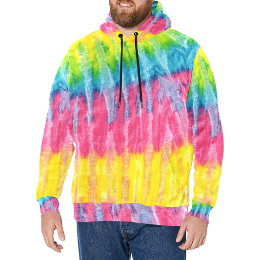 Neon Rainbow Tie-Dye Men's Fleece Hoodie