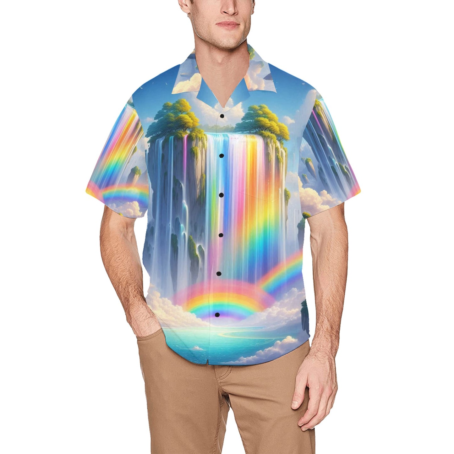 Neon Rainbow Waterfall Hawaiian Shirt with Pocket