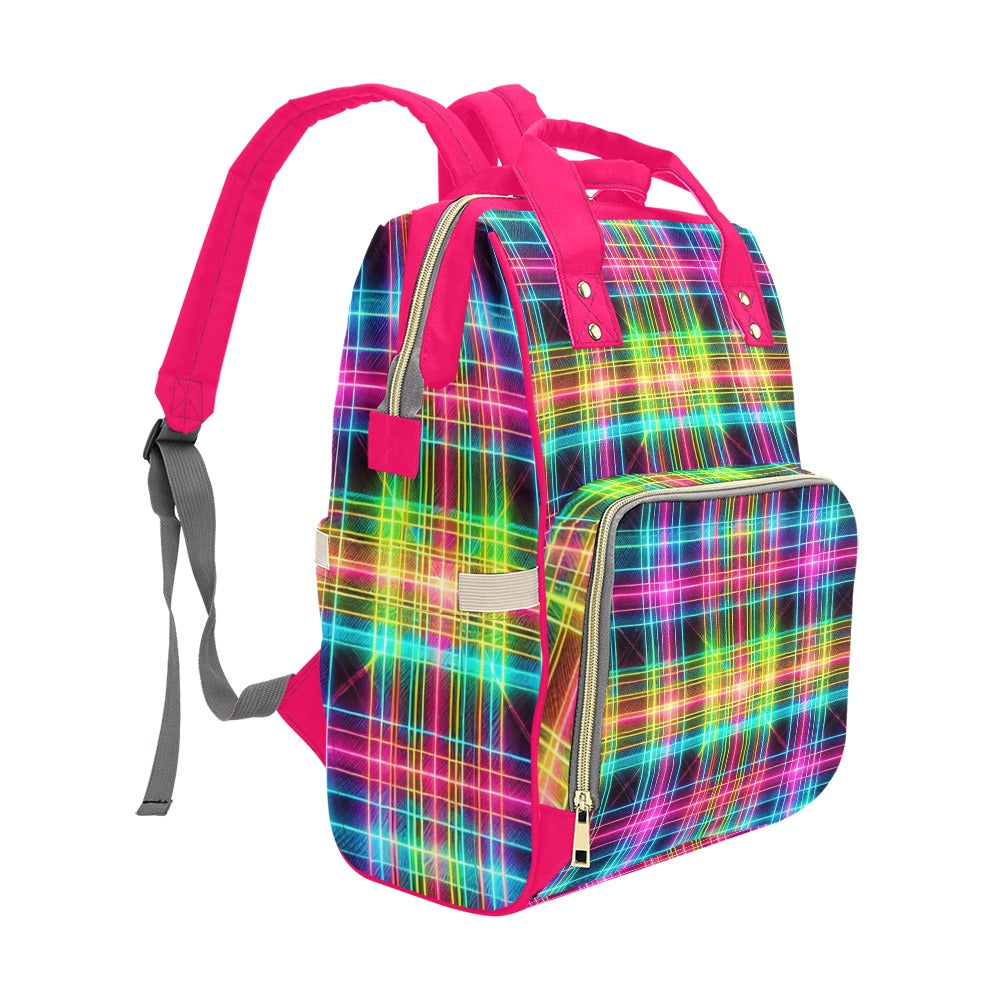 Neon Rainbow Plaid Multi-Function Backpack