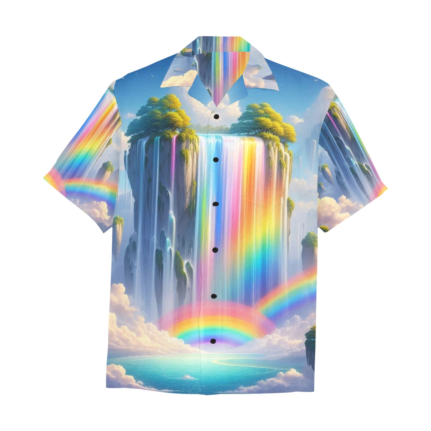 Neon Rainbow Waterfall Hawaiian Shirt with Pocket