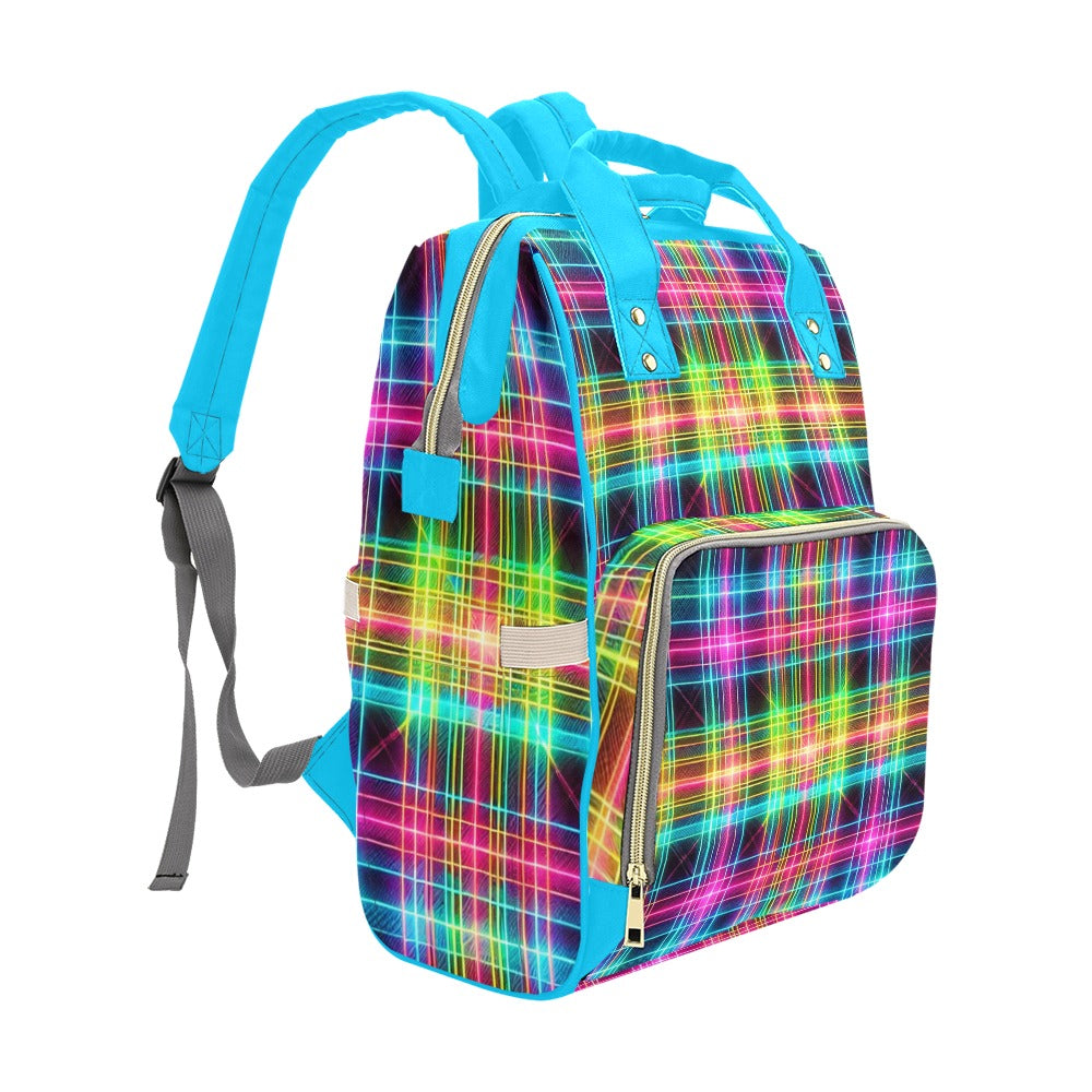 Neon Rainbow Plaid Multi-Function Backpack