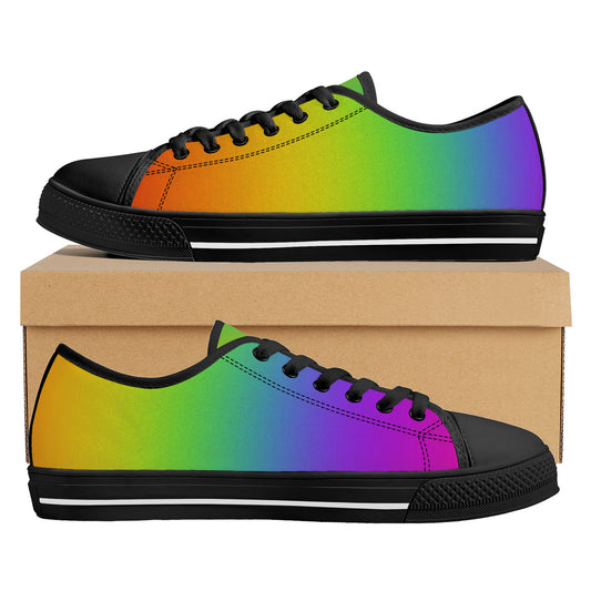 Custom Neon Rainbow Low-Top Canvas Shoes - Black